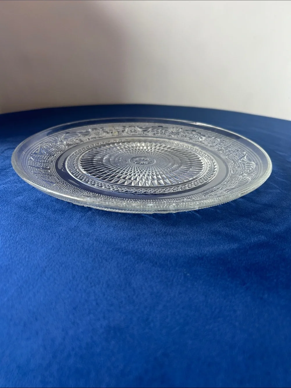 Clear Pressed Glass Serving Platter - Decorative Vintage-Inspired Design
